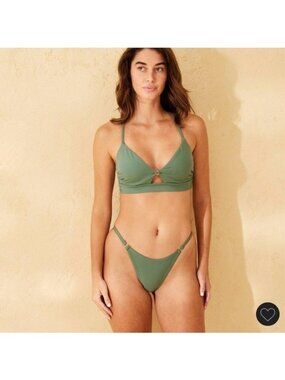 Shade & Shore NWT Ring Accent High Leg Extra Cheeky Bikini Bottom XS Green